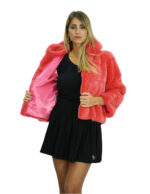 Giacca visone pelliccia orizzontale corallo 48 cappuccio 54 centimetri manica tre quarti