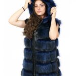 Gilet volpe colore blu 50 chiusura zip cappuccio tasche esterne zip laterali