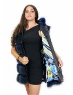 Gilet volpe colore blu 50 chiusura zip cappuccio tasche esterne zip laterali