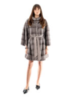 Cappotto visone orizzontale campana con maniche tre quarti 44 blue iris collo pistagna cintura