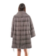 Cappotto visone orizzontale campana con maniche tre quarti 44 blue iris collo pistagna cintura