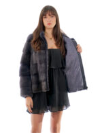 Horizontale Nerzjacke mit Reißverschluss 42 dunkelgrau anthrazit langärmelige Kapuze – Bild 7