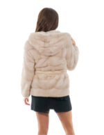 Giacca visone orizzontale cappuccio con collo scollato 42 beige manica lunga cintura