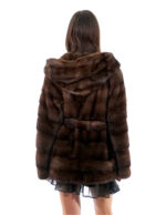 Horizontale Nerzjacke Kapuze mit niedrig geschnittenem Kragen 40 Demi Klarer Langarmgürtel – Bild 6