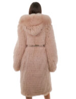 Cappotto volpe rosa 42 lungo 108 centimetri manica lunga cintura esterna in pelle cappuccio enorme