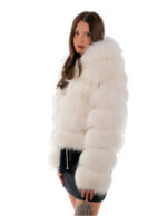 Weiße Fuchspelzjacke 42 langarm weißes Leder 56cm lang – Bild 3