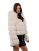 White fox fur jacket 44 long sleeve white leather 56cm long - Image 2