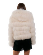 White fox fur jacket 44 long sleeve white leather 56cm long - Image 5