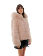 Pink 44 Hooded Threaded Fox Jacket Long Sleeve Closure Hooks - Image 3