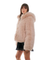 Pink 44 Hooded Threaded Fox Jacket Long Sleeve Closure Hooks - Image 4