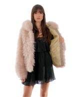 Pink 44 Hooded Threaded Fox Jacket Long Sleeve Closure Hooks - Image 7