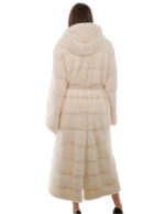 Sehr langer Mantel 132cm 48 horizontal weißer Nerz mit Fellgürtel langarm – Bild 6