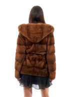 Horizontal Mink Jacket Hood with Low-Cut Collar 44 Golden Gold Long Sleeve Belt - Image 6