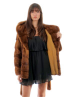 Horizontal Mink Jacket Hood with Low-Cut Collar 44 Golden Gold Long Sleeve Belt - Image 7
