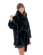 Full-skin 48/54 cross-sectional mink cape with hood and inner waist belt - Image 3