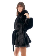 Full-skin 48/54 cross-sectional mink cape with hood and inner waist belt - Image 4