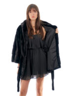 Full-skin 48/54 cross-sectional mink cape with hood and inner waist belt - Image 7
