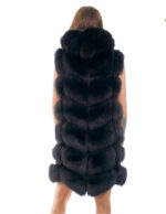 Gilet lungo in pelliccia di volpe nero 56 con cappuccio zip e pelle scamosciata 86 centimetri