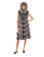 112 cm long vest in silver fox fur blue frost 48 with zip hood and suede - Image 5