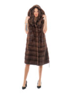 Gilet 94 cm scanbrown visone orizzontale e piumino 54 pelliccia cappuccio coulisse