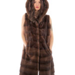 Gilet 94 cm scanbrown visone orizzontale e piumino 54 pelliccia cappuccio coulisse