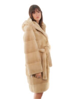 Coat 100 cm palomino mink long horizontal 46 long sleeve hood outer belt fur - Image 4
