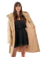 Coat 100 cm palomino mink long horizontal 46 long sleeve hood outer belt fur - Image 7