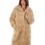 Cappotto 100 cm 46 collo pistagna palomino visone lungo orizzontale manica lunga pelliccia