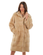 Cappotto 100 cm 46 collo pistagna palomino visone lungo orizzontale manica lunga pelliccia