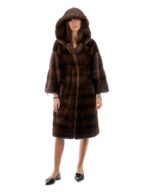 Cappotto 104 cm cappuccio scanbrown pelliccia 52 visone orizzontale coulisse fondo