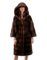Cappotto 104 cm cappuccio scanbrown pelliccia 56 visone orizzontale coulisse fondo