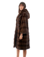 Cappotto 104 cm cappuccio scanbrown pelliccia 56 visone orizzontale coulisse fondo