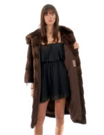 Cappotto 104 cm cappuccio scanbrown pelliccia 52 visone orizzontale coulisse fondo