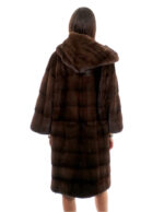 Cappotto 104 cm cappuccio scanbrown pelliccia 56 visone orizzontale coulisse fondo