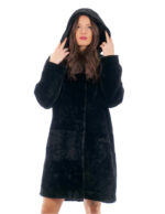 Montone cappotto 94 centimetri nero black donna 56 spacchi laterali cappuccio bottoni