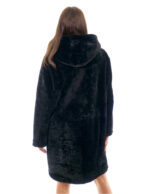 Sheepskin Coat 94cm Black Black Women 52 Side Slits Hood Buttons - Image 6