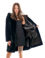 Sheepskin Coat 94cm Black Black Women 52 Side Slits Hood Buttons - Image 7