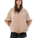 Mantella giacca tortora 46 ala di pipistrello in lana con bordi in piumino chiusura zip donna