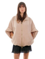 Mantella giacca tortora 46 ala di pipistrello in lana con bordi in piumino chiusura zip donna