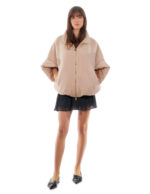 Women's taupe 46 bat wing wool jacket cape with down trim zip closure - Image 5