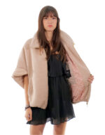 Women's taupe 46 bat wing wool jacket cape with down trim zip closure - Image 7