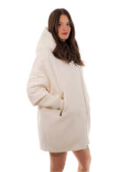 Damen weißer Mantel und Daunenjacke aus 46er Wolle mit Reißverschluss abnehmbare Armstulpen aus Wolle mit Reißverschluss – Bild 3