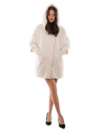 Damen weißer Mantel und Daunenjacke aus 46er Wolle mit Reißverschluss abnehmbare Armstulpen aus Wolle mit Reißverschluss – Bild 5