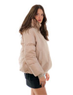Pink taupe down jacket 42 zip hood front wool back part and down hood - Image 3