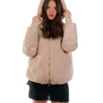 Giacca piumino tortora rosa 46 zip cappuccio parte davanti lana parte dietro e cappuccio piumino