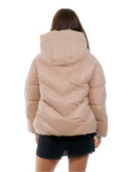 Pink taupe down jacket 42 zip hood front wool back part and down hood - Image 6