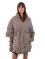 Cappotto piumino mezza manica grigio 48 con manicotti in lana in tessuto tecnico esterno pelliccia rex