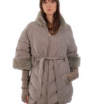 Cappotto piumino mezza manica grigio 52 con manicotti in lana in tessuto tecnico esterno pelliccia rex