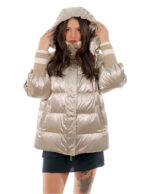 Piumino argento champagne 44 con colletto e polsi lana elastico cappuccio staccabile con bottoni