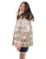 Champagne silver down jacket 48 with collar and cuffs elastic wool detachable hood with buttons - Image 4